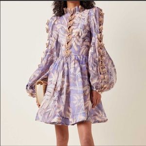 Zimmermann Botanica Butterfly-Detailed Linen-Silk Mini Dress Size 0